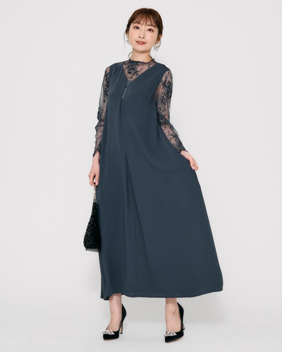 レースコンビネーションメローロングドレス - &Robu.